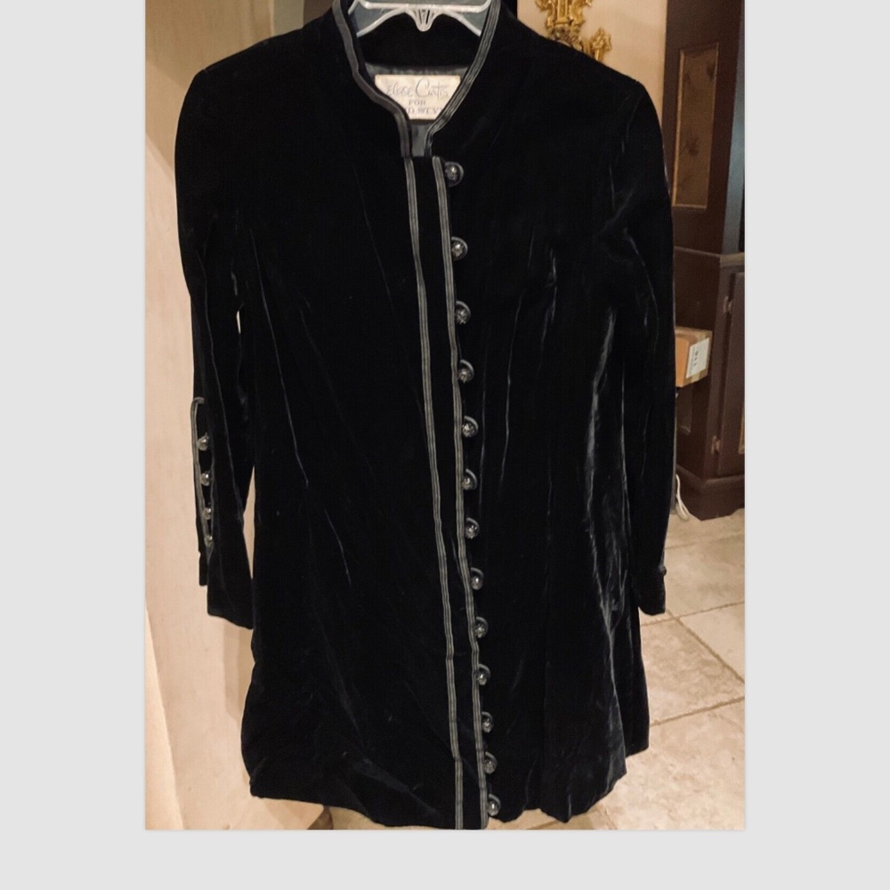 Eloise Curtis Black Velvet Coat Dress Black Rhinestone Buttons !! Vintage Small